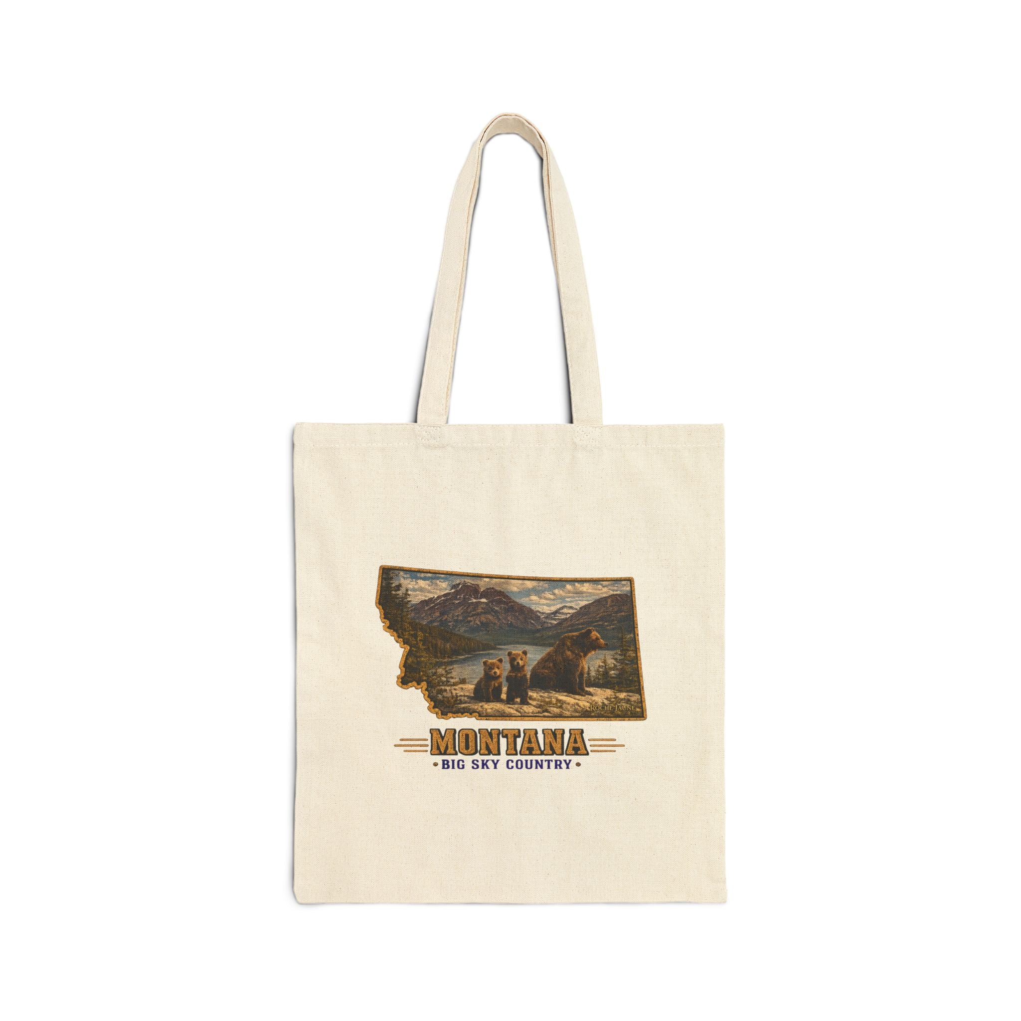 Montana Bear Family Canvas Tote Bag – Vintage Big Sky Country Wildlife Market Tote